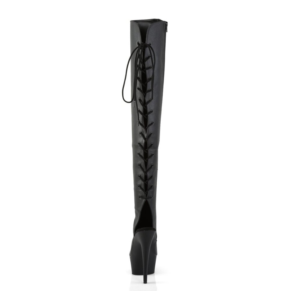 Pleaser Delight 3019 Black Faux Leather Platform Stilettos Over The Knee Boots - Picture 4 of 5